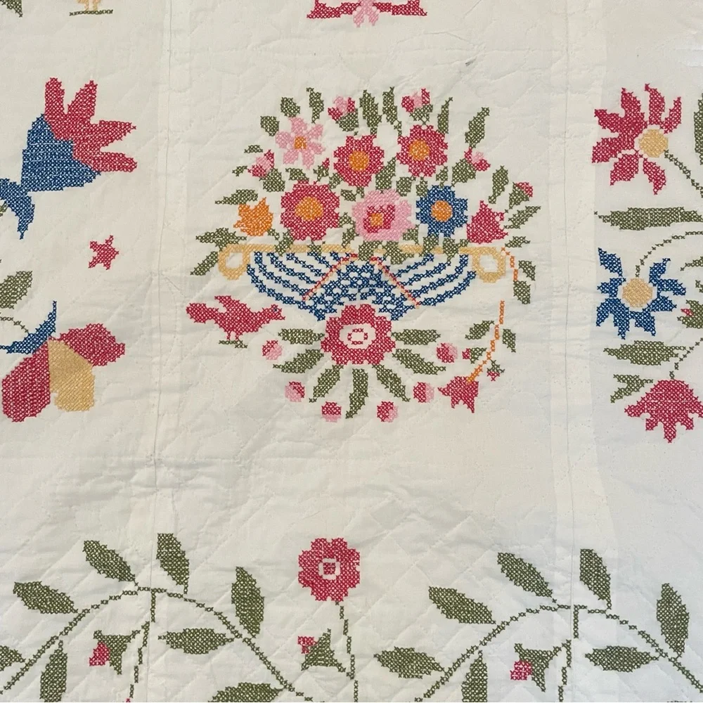 Handmade Vintage Paragon Baltimore’s Bride 01167 Cross Stitch Sampler Quilt